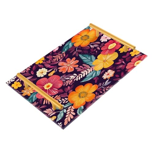 BOESI Doodle Colorful Flowers Tray, Tray with Handles, Countertop Organizer, Decorative