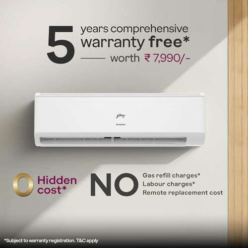 Image of Godrej 1.5 Ton 5 Star| New Star rated| 5 Years Comprehensive Warranty | AI powered | 5-In-1 Convertible| Heavy Duty Cooling at 52 C (AC 1.5T EC HIC 18J5TG WA, White)