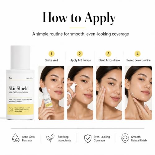 SkinShield Acne-Safe Foundation, Natural-Looking Full Coverage Foundation with Azelaic Acid, Niacinamide & Centella Asiatica, Lightweight, Breathable Face Makeup for Acne-Prone Skin - Image 5