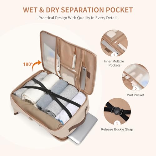 Stylish Laptop Backpack for Women Airline Approved Perfect for Work College and Travel Multi-Functional Casual Daypack Fits 17.3 Inch Notebook (Apricot)4