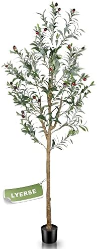 LYERSE 5ft Artificial Olive Tree Tall Fake Potted Olive Silk Tree with Planter Large Faux Olive Branches and Fruits Artificial Tree for Office House Living Room Home Decor