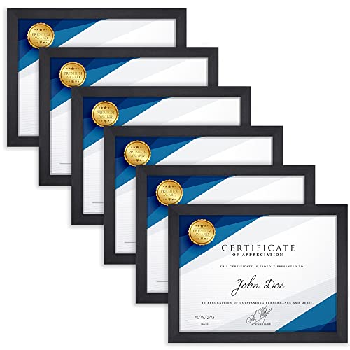 Langdon House 8.5x11 Document Frame Set (Black, 6 Pack), Sleek & Classic, Fabulous Black 8.5 x 11 Certificate Frames with Swivel Tabs, Table Top Easel, and Wall Hanging Hooks, Tranquility Collection