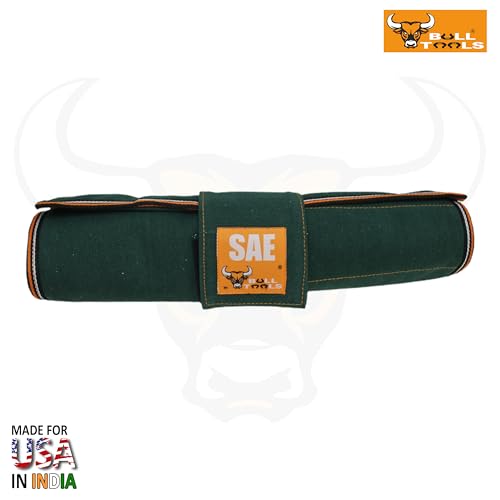 Image of BULL TOOLS SAE Ratcheting Wrench Roll Organiser SAE, 17+1 SAE Roll, with Zip Pouch, Made from Durable Recycled Cotton Canvas for Mechanics, DIYers, Home - Olive Green - (Tools are not Included)