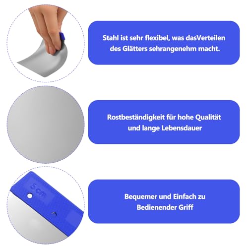 8 Stück Japanspachtel Werkzeug, 41/68/88/105 mm Flächenspachtel Set, Spachtelset, Flexibel Metallspachtel zum Fugen, Glätten, Verteilen, Verfüllen Japanspachteln