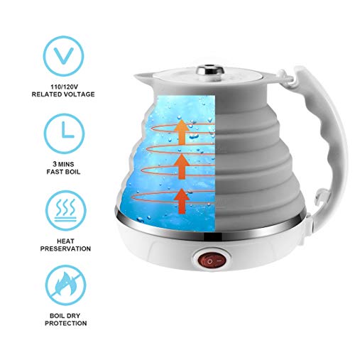 Image of 110V 555ML Ultrathin Travel Foldable Electric Kettle with Separable Power Cord and Handle, Boil Dry Protection, Food Grade Silicone