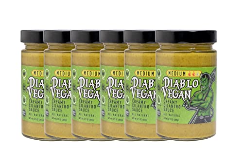 Diablo Vegan Medium Salsa, All Natural Creamy Cilantro Sauce, 12.5 oz bottle, Made Lime Juice, Cilantro, Garlic, & Jalapenos, Free of preservatives,
