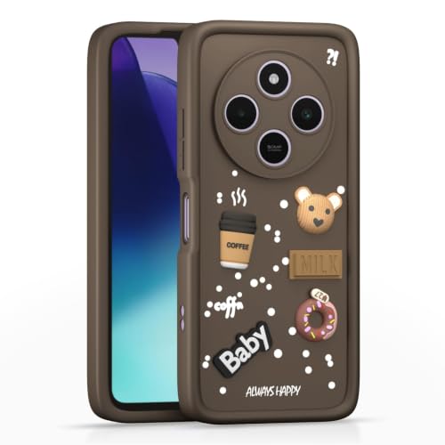 Image of Bintage Cute Fun Taddy Cartoon 3D Ball Bear Milk Donut Coffee Cup Silicon Case Full Body & Camera Protection Back Cover Compatible for Poco C75 5G - Brown
