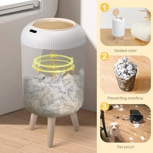 Image of Automatic Motion Sensor Bathroom Trash Can with Lid, 3 Gallon / 11L Touchless Trash Garbage Bin with Removable Legs for Kitchen, Bedroom, Office, Small Trash Cans Trashcan Wastebasket-White