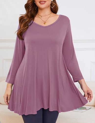 Image of LARACE Tunics 3 /4 Sleeve Plus Size Tops for Women V Neck Loose Fit Flowy Clothing for Leggings