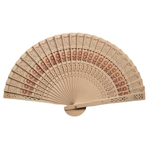 Folding Hand Fan with Hollow Engraving Sandalwood Design, 8x1x1 In Foldable Portable Lightweight Durable Long Lasting Engraved Hand Held,Stylish Dancing Fans for Wedding Parties Summer Guests (beige) - image 5
