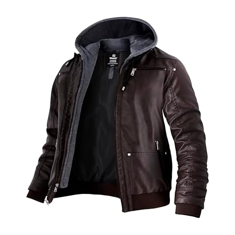 Wantdo Men's Hooded Faux Leather Jacket Cover