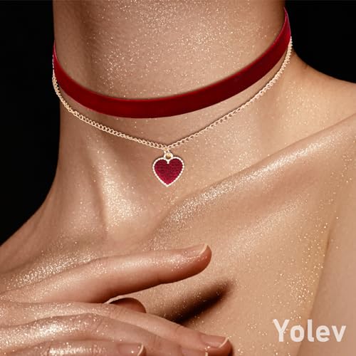 Yolev Rot Choker Halskette Samt Choker Dirndl Kette Klassische Geschichtete Rot Choker Necklace Halsketten für Teenager Mädchen Trachtenschmuck Damen