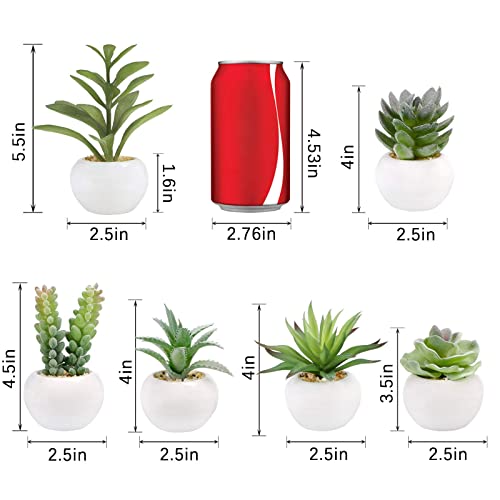 GREENTIME Set of 6 Succulents Plants Artificial in Mini White Ceramic Pots,Small Fake Succulents Plants,Faux Indoor Succulent Plants for Windowsills,Bedroom,Desk,Bathroom,Office,Home Decoration
