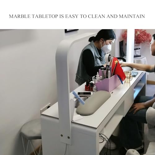 Stacja stołowa do manicure z elektrycznym odpylaczem i oświetleniem LED dla techników paznokci, drewniana stacja robocza z szufladami i szafką