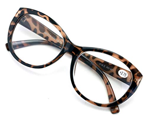 Oversize Women Reading glasses - Magnified Readers Cateye Vintage Jackie Oval - Clear lens (Brown Leopard, 2.50)