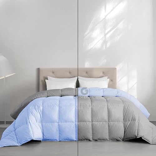 Image of Restful Sleep Reversible All Weather Comforter Double Bed Size - Dohar /Rajai /Blanket /Duvet -250 GSM Quilt Soft Microfiber Fill Double Bed (90 inchX100 inch) - Sky Blue /Silver Grey Color