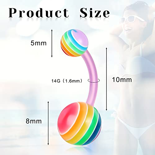 Junkin 200 Pcs Belly Button Rings Bulk Colorful Belly Rings Button Banana Navel Barbell Acrylic Body Piercing Jewelry for Women2