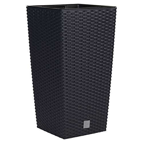 Image of URBNLIVING Set of 2 Tall Rattan Design Flower Pots Round or Square (Small Square x 2, Black)
