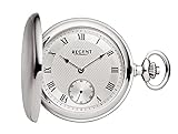 taschenuhr handaufzug sprungdeckel Verbaut ist ein gewölbtes Plexiglas und ein silberfarbenes Struktur Zifferblatt mit schwarzen römischen Zahlen und Minuteneinteilungen