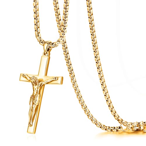 Eusense Cross Necklace for Women Men Crucifix Pendant Sterling Silver 925 Cruz De Caravaca Cross Jesus Crucifix Jewelry
