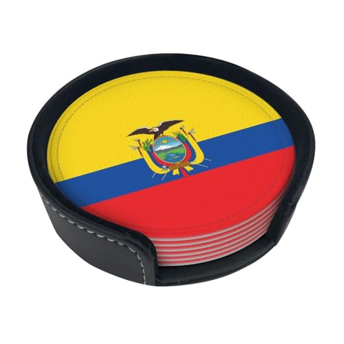 Dessous de Verre imprimé Drapeau de l'Équateur (Lot de 6) • Dessous de Verre Ronds pour café, bière, vin • Décoration pour la Maison, la Cuisine ou Le Bureau