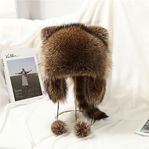 Cute Faux Fur Raccoon Tail Parent-Child Plush Hat, Little Cute Raccoon Women's Winter Plush Protection Hat4