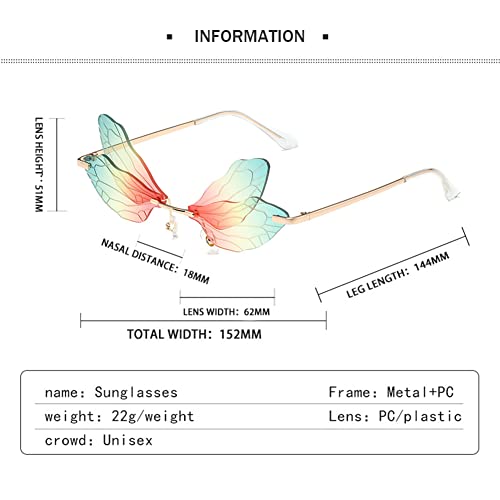 Image of Dragonfly Rimless Sunglasses Wing Shaped Butterfly Fairy Shades Glasses Fashion Party Sunglasses for Women Men