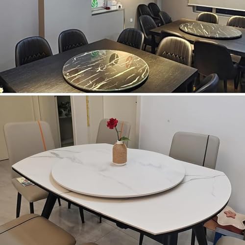 Lazy Susan redonda de madera blanca que soluciona el alcance de platos en mesas grandes 4