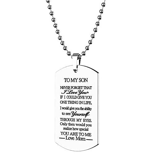 ST-Power Stainless Steel Hand carved letters Dog Tag Necklace.MOM TO My Son Pendant Necklace,Inspirational Gifts for Son Jewelry Inspirational Gifts for Son Jewelry