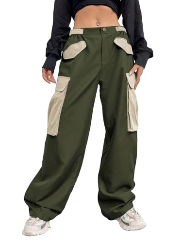 WDIRARA Women's Colorblock Drop Waist Button Streetwear