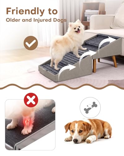 Image of Dog Ramp for Bed & Couch, Dog Stairs 21.06 inches High for Large /Medium /Small Doggie,Split Ottoman Foldable 2 in 1 Wooden Pet Steps for Older and Injured Dogs, No-Slip Surface (17.13 inch H-Hemp Green)