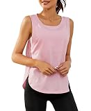 Cotton Workout Tops for Women Sleeveless Loose Tanks Tops Split Yoga Tops Running Shirts Gym Tennis