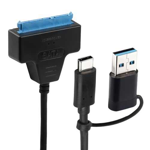 Cable SATA to USB, 2-en-1 USB 3.0/USB3.1 Type-C vers SATA III adaptateur de disque dur Ultra-Rapide 10Gbps Adaptateur SATA pour Disque Dur et SSD 2,5 3,5 SSD/HDD Convertisseur Windows Mac et Linux