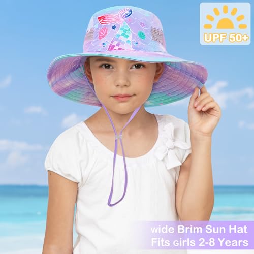 Image of Kids Sun Hat for Toddler Girls Unicorn Bucket Hats UV Protection Summer Hat for Kids Wide Brim Fishing Hat 2-8 Years
