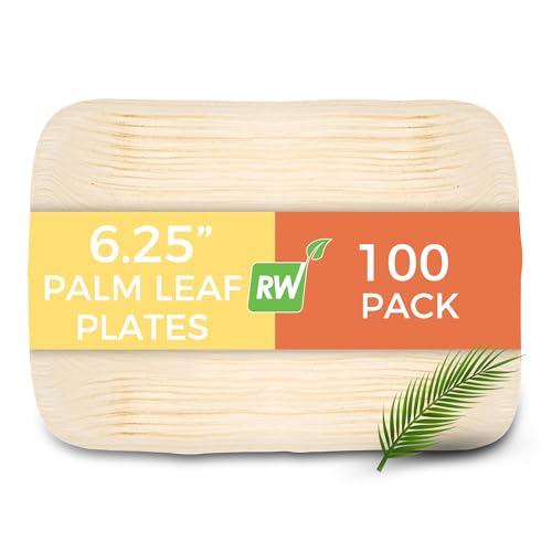 Image of Restaurantware Midori 6.3 x 4.7 Inch Square Palm Plates 100 Microwavable Palm Leaf Plates - Freezable Sustainable Areca Palm Leaf Plates Oven-Ready For Hot & Cold Foods