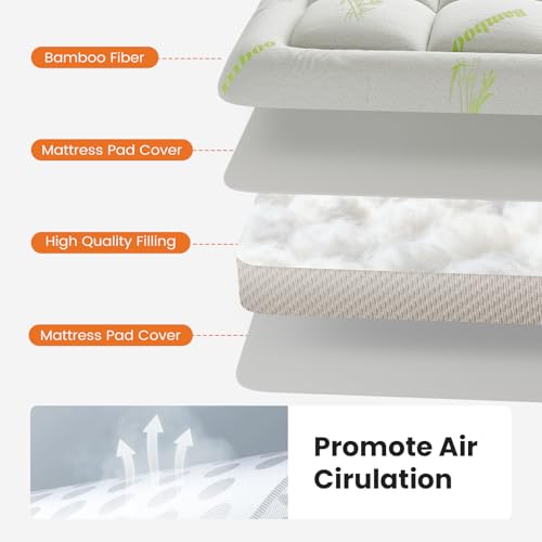 Image of DUMOS Twin Size Ultra Soft Mattress Topper, Viscose Derived from Bamboo, Pillow Top Mattress Pad with Stretchable Pockets, Breathable Cooling Topper for Back Pain Relief