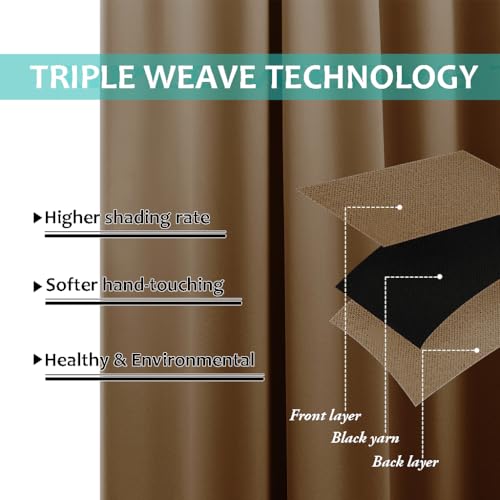 Image of NICETOWN 100% Blackout Curtains for Windows, Pack of 2, 52 inch W x 108 inch L, Gold Brown, Super Heavy-Duty Black Lined Total Darkness Drapes for Bedroom, Privacy Assured Window Treatment for Patio