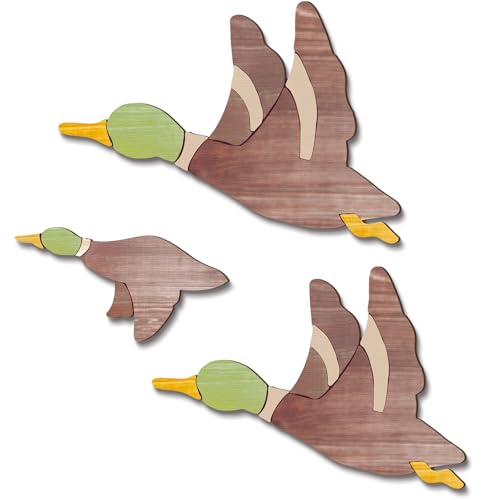 Image of Fiwochic 3 Pcs Mallard Duck Hunting Wall Decor Wooden Flying Ducks Decor Rustic Vintage Farmhouse Wall Art Signs for Nursery Bedroom Living Room Entryway Fireplace Hanging Decorations