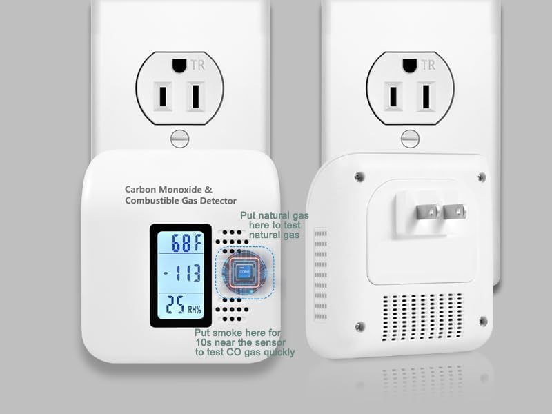 Miniatura 7 de Detectores de monóxido de carbono 4 en 1 y detector de gas natural, detectores de CO portátiles enchufables con pantalla de temperatura y humedad,