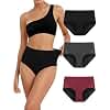 TIICHOO Periodenunterschw&auml;sche Starke Blutung Hohe Taille Inkontinenz Slip Damen 3er Pack (40, Burgund/Schwarz/Grau)