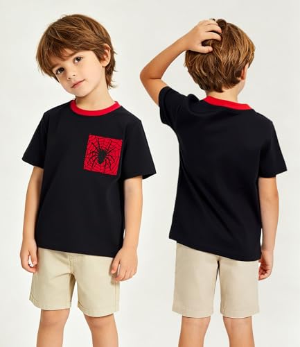grehava Boys T-Shirts 6-7 Years Kids Pocket Graphic Tee Shirts for Summer Casual Vacation Fishing Birthday Party Camisa para niño Black Spider — view 2