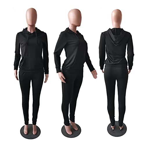 Women Casual Sweatsuit Athletic Two Piece Outfits Slim Fit Kangaroo Pocket Hooded Top Pant Set Jogger Tracksuit Black Xl #TOP5