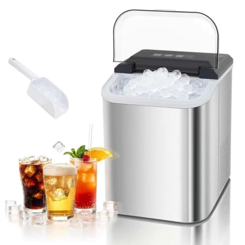 Countertop Ice Maker Machine, 32LBS in 24Hrs, Soft Nugget Ice Ready in 10 Mins, Auto-Cleaning Portable Ice Machine with Ice Scoop, Low Noise Stainless Steel Ice Maker for Home Kitchen Party Office