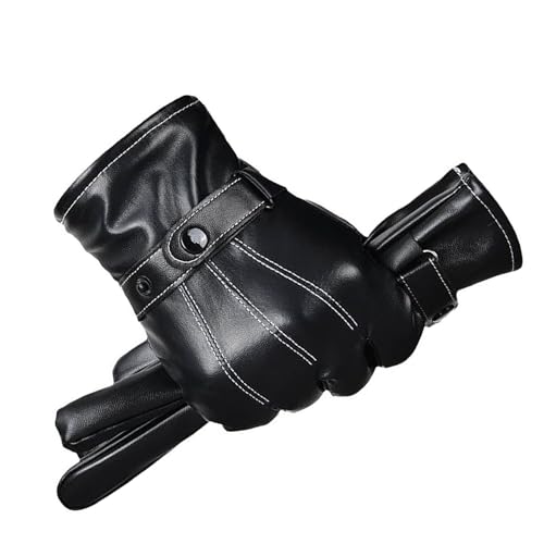 Genérico Guantes Negros De Cuero con Dedos Completos For Pantalla Táctil Cálidos Otoño E Invierno: Manténgase Conectado Los La, Ideales For Desplazarse
