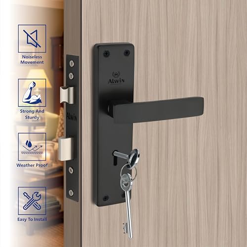 Image of Petra KY Black, 8 Inch Iron Mortise Lockset, 6 Lever Double Turn Locking Mechanism, 3 Keys,Ideal for Left /Right Handed Doorn in Main Door, Bedroom, Living Room Doors (Regular, Black)