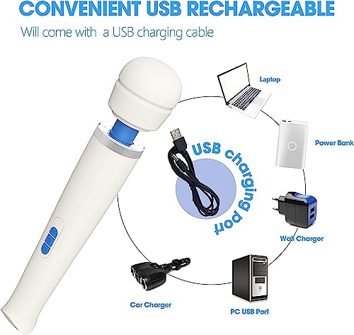 Metooka Therapeutic Cordless Massager - Powerful Massage Tool Handheld 8 Speeds 20 Patterns - Rechargeable Hand Massagers for Sore Muscles - Hand Held Massage Tool for Neck & Back