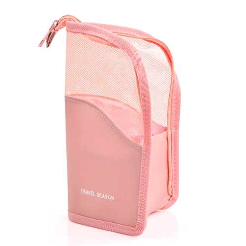 Estuche de Brochas de Maquillaje Porta Brochas de Maquillaje Translúcido Bolsa de Pinceles de Maquillaje Multifuncional Bolsa Impermeable para brochas cosmética para Mujeres y niñas (Rosa)