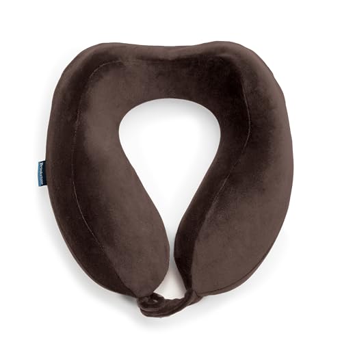 Brookstone Neck Travel Pillow - Lightweight Contoured Memory Foam Stuffable Travel Neck Pillow for Sleeping, Car, & Airplane, Size One Size, Velvet Brown