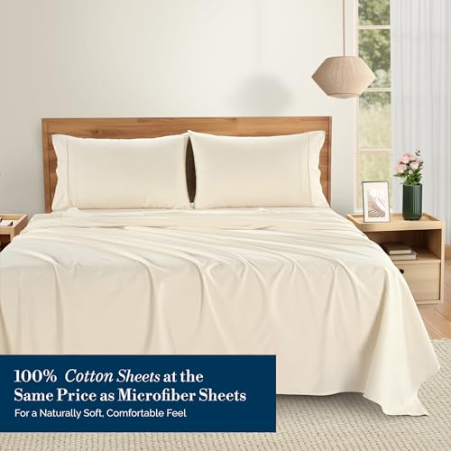 Casa Platino Twin Bed Sheets – Breathable 4 Piece Percale Cooling Twin Sheets with Crisp Feel, with 15 Inch Deep Pocket Fitted Sheet, Ultra Soft & Cozy Feel, Fit – Ivory by Casa Platino - Used condition - Image 2