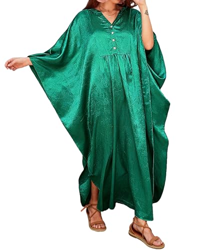 Bsubseach Women's Plus Size Kaftan Dresses Sparkly Glitter V Neck Swimsuit Coverup Beach Maxi Caftans Loungewear
